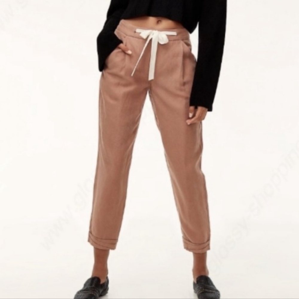 Aritzia Wilfred Allant Pants Cropped Trouser in Nutmeg with Tie Waist size 6